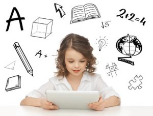 student girl playing with tablet pc